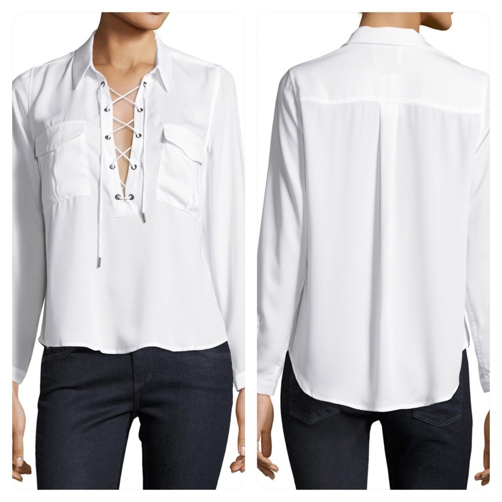 NWT! L'Academie The Safari Lace-Up Blouse, White